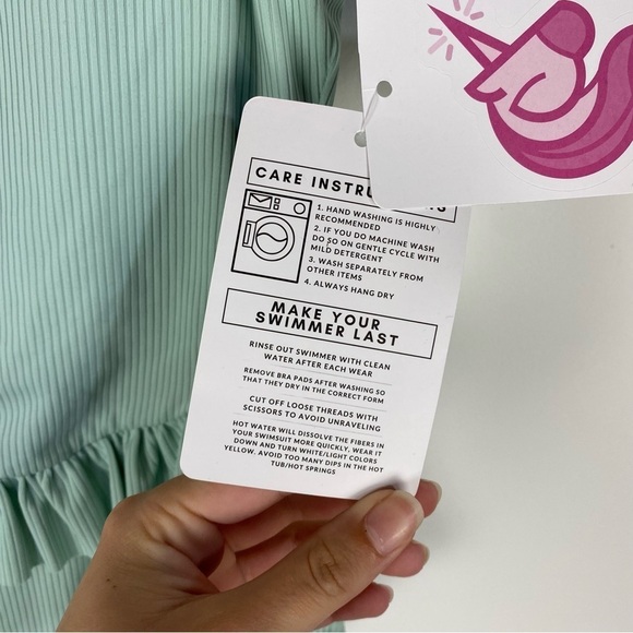 Kortni Jeane Teal Mint Ribbed ruffle one piece swimsuit modest full coverage - Picture 3 of 6